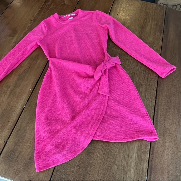 Lush Heathered Hot Pink Faux Wrap Sweater Dress, Size Small. - Picture 6 of 13